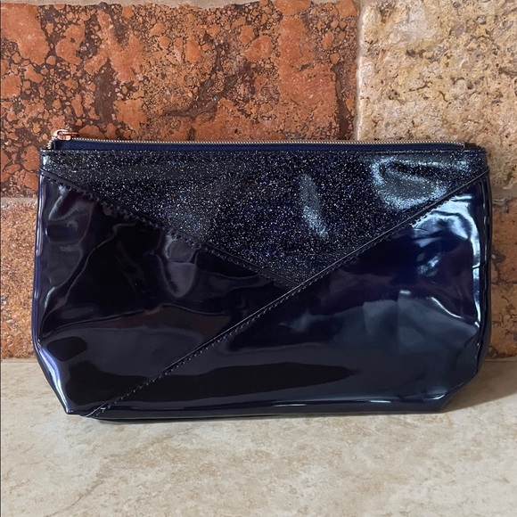 Lancome Paris Navy Blue Cosmetic Bag Glitter Patent Makeup Pouch Case - Picture 8 of 12